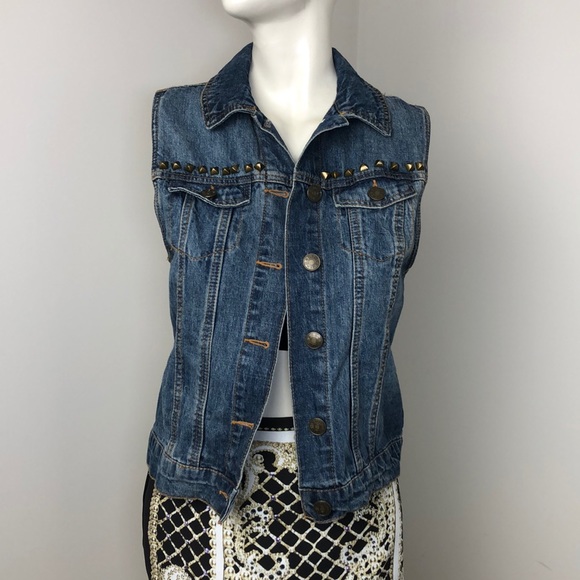 BDG Urban Outfitters Blue Denim Studded Jean Vest Size S - Picture 2 of 15